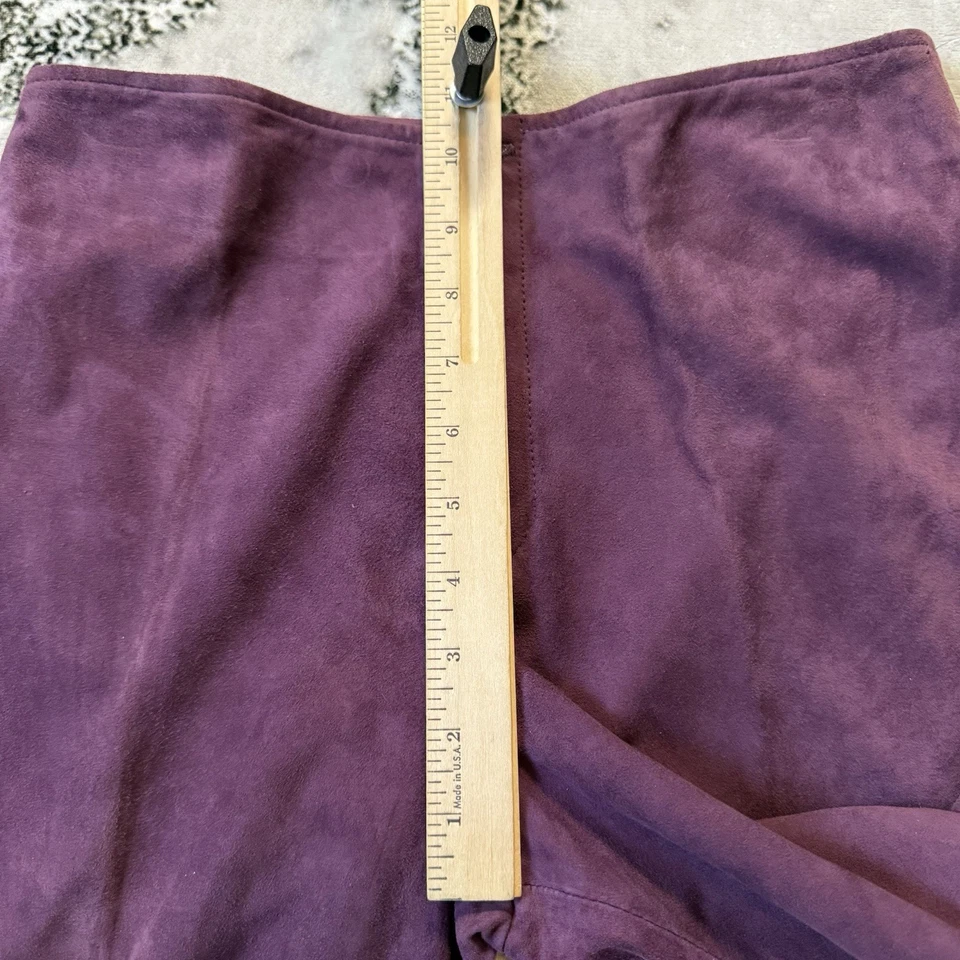 Pantalones Philippe Adec Paris para mujer talla 6 púrpura gamuza cuero corte láser estampado dobladillo Foto 3 de 4