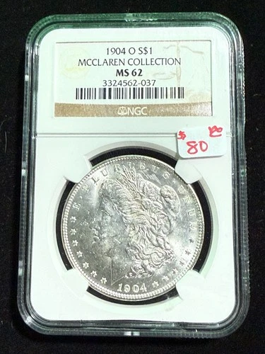 1904 O MORGAN DOLLAR NGC MS 62 MCCLAREN COLLECTION 037