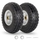 Flat Free Tire and Wheel Set 10" Solid with 5/8" Axle for Hand Truck, 2 Pack