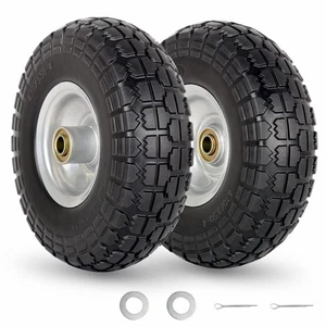 Jeu de pneus et de roues sans plat 10" Solide avec essieu de 5/8" pour camion à main, paquet de 2