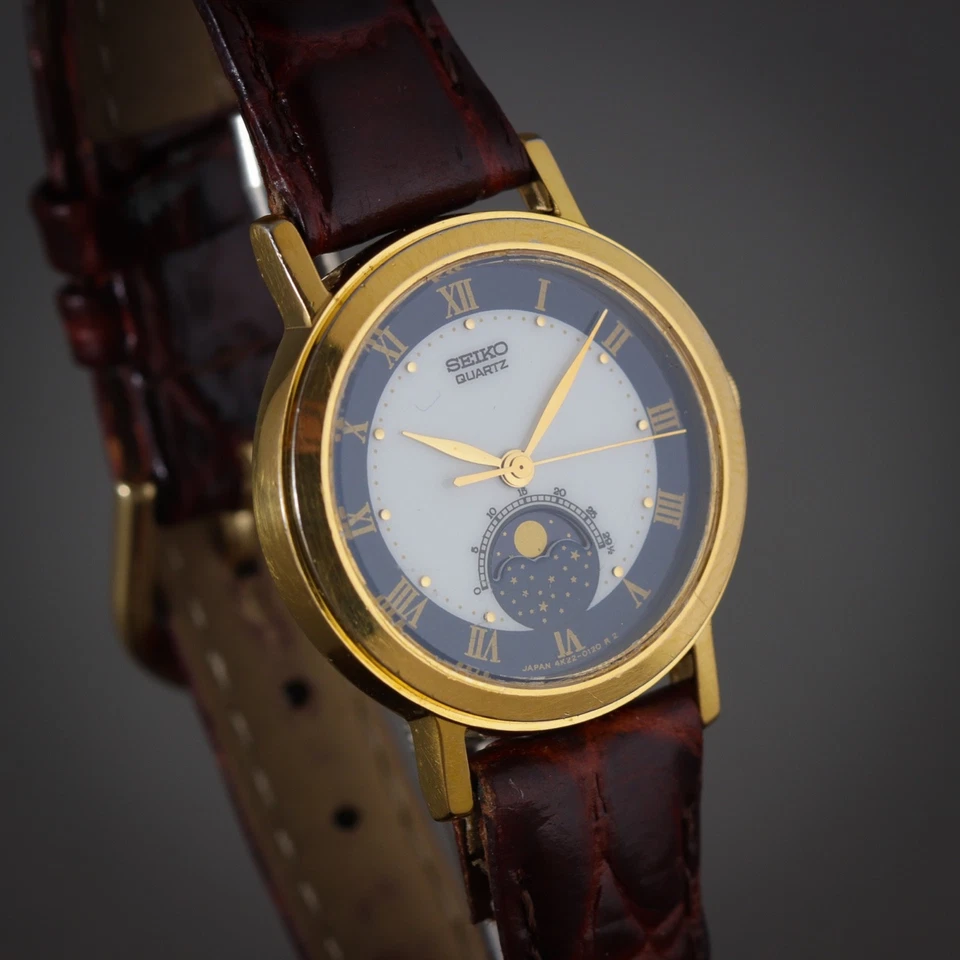 🇯🇵 Vintage 1990 Seiko Ladies Quartz Moon Phase Gold Pltd Watch 4K22-0089 New🔋 - image 2 of 4