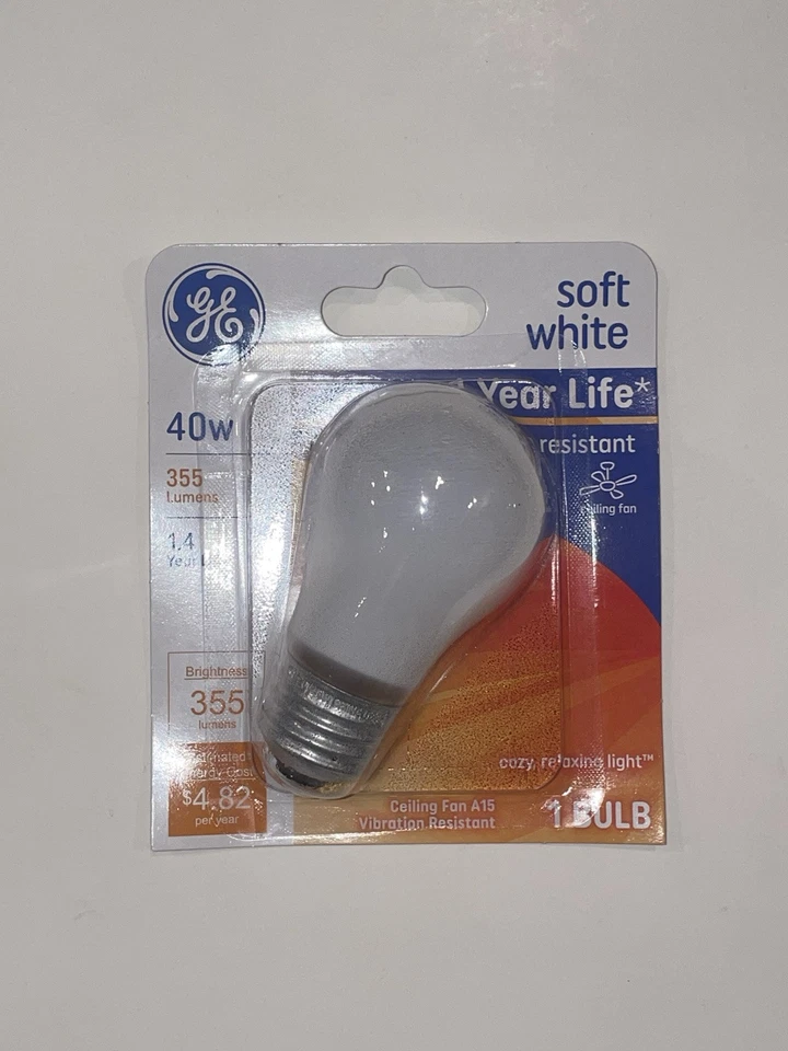 4 Soft White GE Ceiling Fan Bulbs 40W 355 Lumen Vbration Resistant - Image 3 of 4