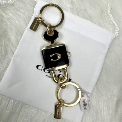 Coach Lock And Key Bag Charm Key Ring C1679 Gold/Black NWT + Original Dust Bag