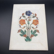 Marble Tray with Inlay Gemstone  Art Trinket Dish 7x5 plate