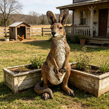 22" Mother Kangaroo with Joey Statue Realistic Resin Garden Figurine