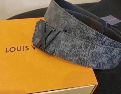 Authentic Louis Vuitton Graphite Checkered Belt Men Size 30/32 (90cm)