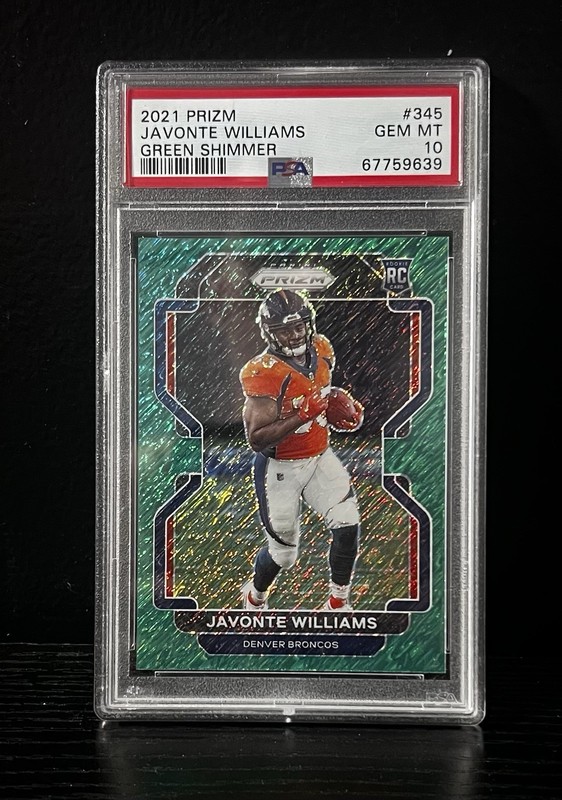 2021 Panini Prizm Javonte Williams (RC) Green Shimmer /5 PSA 10 - Pop 1