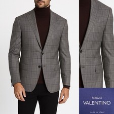 Sergio Valentino Gray Windowpane Sport Coat Suit Jacket Blazer Sz 40R Wool EUC