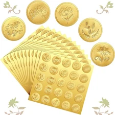 Chinco 500 Pieces Gold Embossed Envelope Seals 5 Patterns(Flower Style)