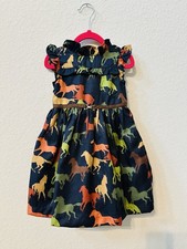 Janie and Jack Girl Merchant Marine Horse Ruffle Dress in navy blue 2T