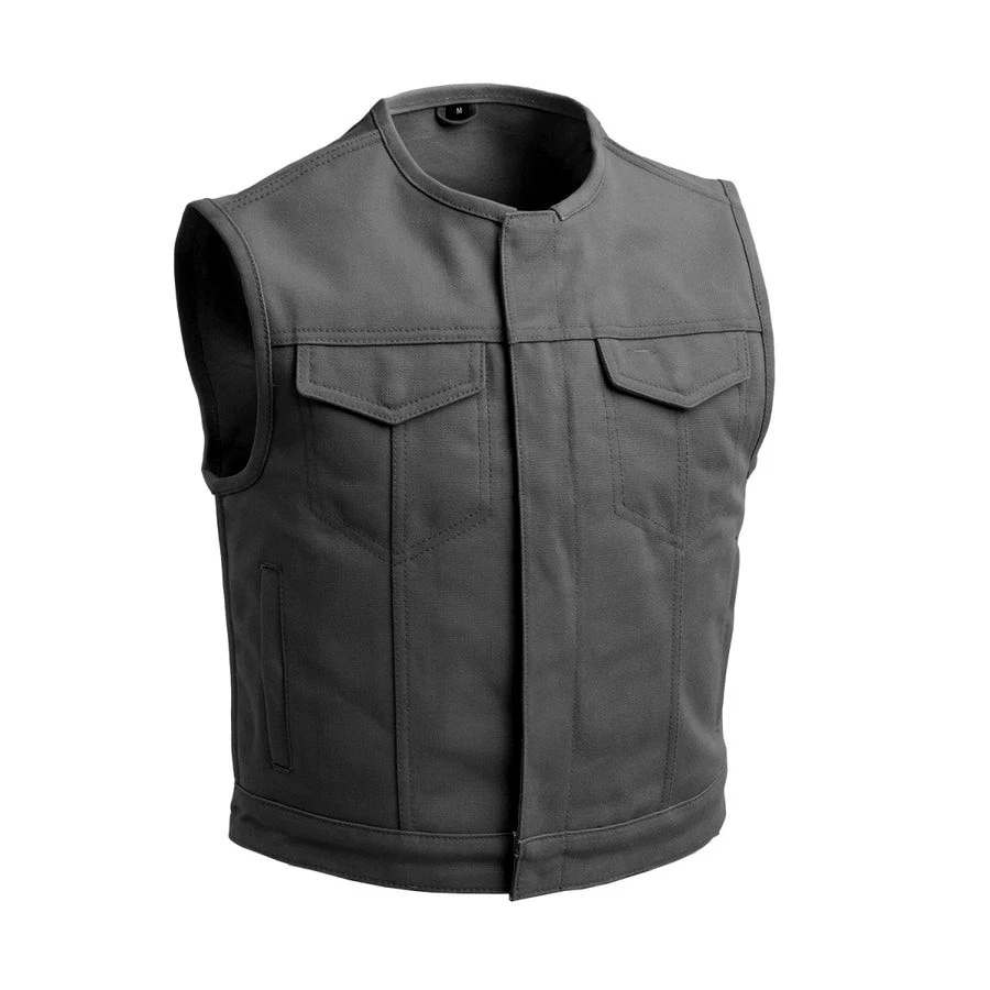 Men’s Motorcycle Grey Canvas Vest Biker Club Style with Concealed Carry Pockets