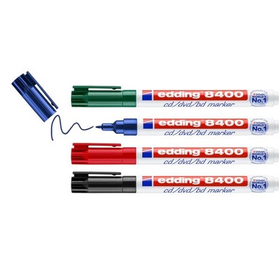 edding 8400 4 x CD-DVD-BD Marker Farben Schwarz Rot Blau Grün Stift Blu-Ray Disc