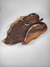 Monkey Pod 3 Section Divided Leaf Serving Dish Tray Island Woodcraft Tiki