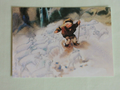 1x Postkarten Mili Weber Der gute Hirte Schafe Kunst Kinder Fantasie Blumenkinde