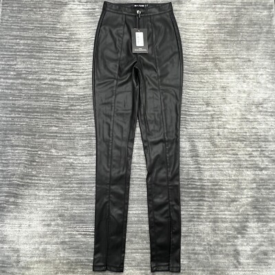 Pretty Little Thing Pants Size 2 Womens Skinny Faux Leather Black Denim NWT