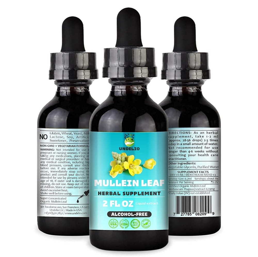 Undelio's Herbal Mullein Leaf Extract - Organic & Alcohol-Free Tincture for R...
