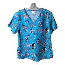 Disney Minnie Mouse Scrub Top Geeky Chic Medical Women Nurse Doctor Vet Blue Med