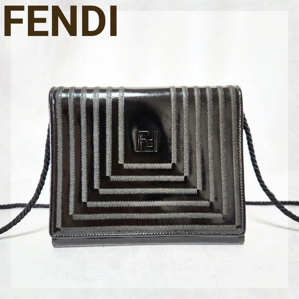Fendi Leather Shoulder Bag Auth Black Medium Women Italy
