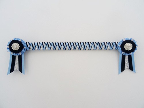 Baby blue navy and silver supreme Cornerstone Browband - showing velvet browband - Picture 2 of 2