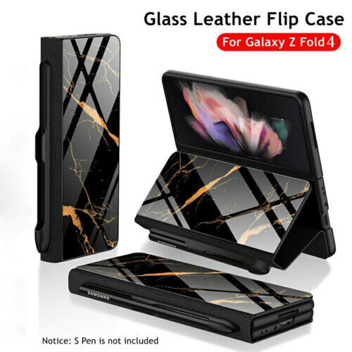 Kostuum vriendelijke groet Gelijkmatig For Samsung Galaxy Z Fold 4 Luxury Leather Cover Flip Glass Case with S Pen  Slot | eBay