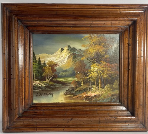 L Harding Landscape 8x10 Painting On Canvas 14x16 Framed Mountain River - Picture 4 of 18