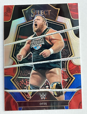 2023 WWE Select OTIS #199 Premier Level Black and Blue Prizm /49 + Bonus Cards