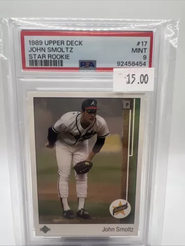 1989 UPPER DECK STAR ROOKIE #17 JOHN SMOLTZ RC BRAVES HOF PSA 9 FRESH GRADE!!