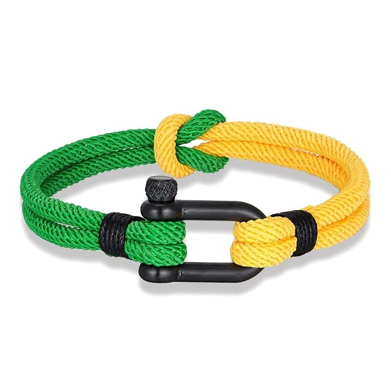 Two Toned bondage Rope Square Knot Bracelet Stainless Steel U Shape Shackle