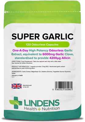 Super Knoblauch 6000mg geruchlose Kapseln (120er Pack) hochpotente Allicin Linden