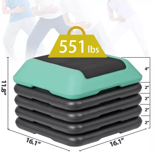 Adjustable Aerobic Step Platform Non-slip with 4 Risers Home Gym Grey/Green - Picture 12 of 21