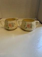 VTG Homer Laughlin Creamer And Open Sugar Rose Pattern On Ivory Silver Trim