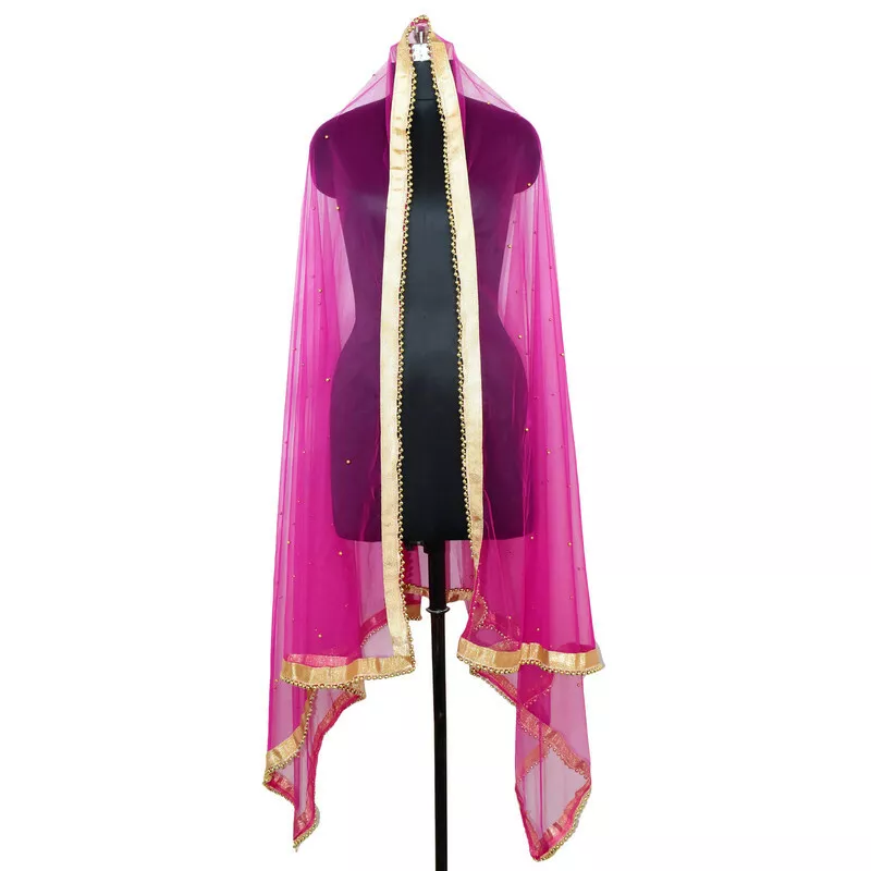 Womens Dupatta Net Beaded Golden Border Indian Party Wear Stole Chunni Scarf  | eBay