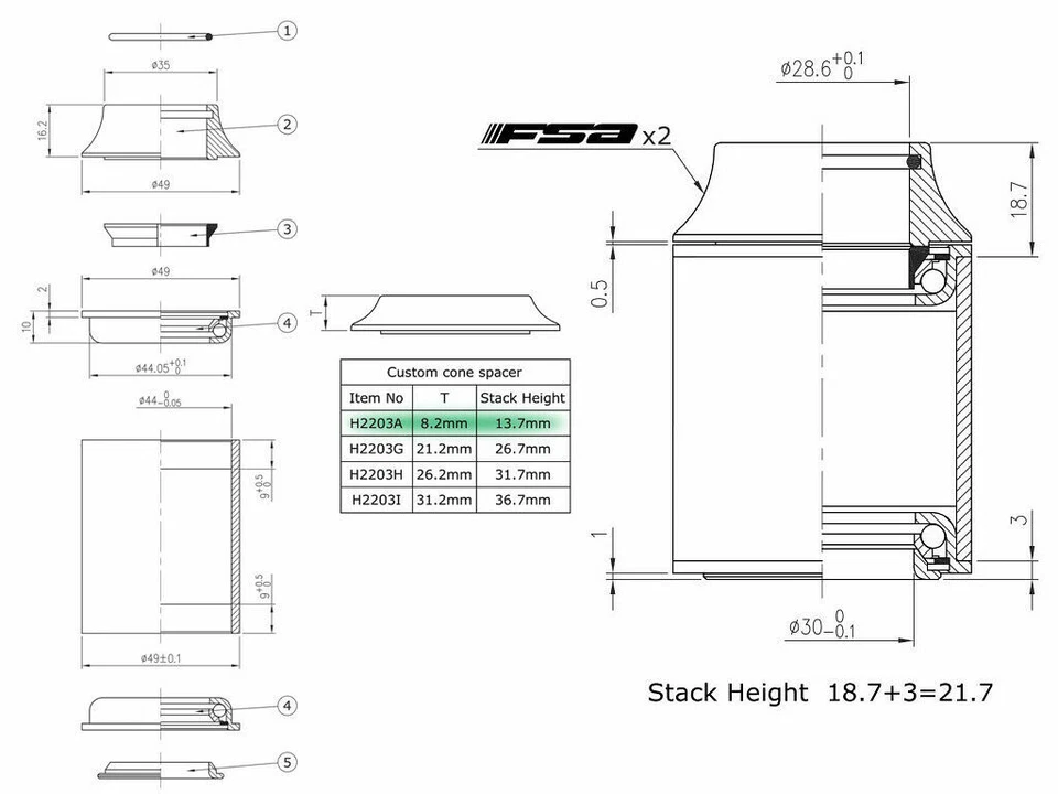FSA No.11N 1 1/8 Inch Zero Stack Semi-Integrated Bike Cycle Headset 8mm Cap - Image 4 of 4