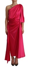 DOLCE & GABBANA Dress Silk Pink Fitted Cut One Shoulder Midi IT40/US6/S $3500