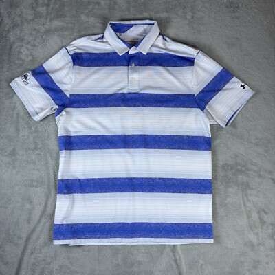 Under Armour Playoff Polo Shirt Mens Large Blue Striped Short Sleeve Golf