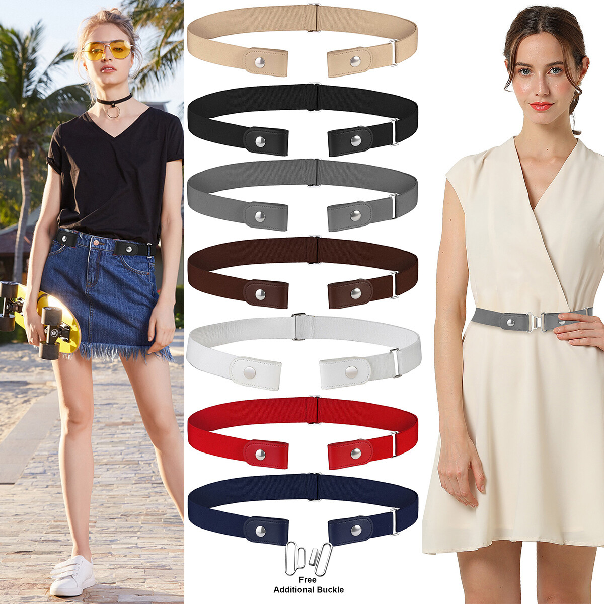 4 Pieces No Buckle Stretch Belt Buckle-free Belt Invisible Elastic with 4 Pieces 4 Pieces Women Stretch Belt Invisible No Show Waist Belt  main image 4