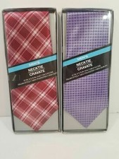 2 Neckties In Plaid Red Dots Purple Polyester Classic
