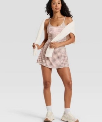 JoyLab - Women's Cinch Back Active Dress - Brown Gingham Size Small Tennis   