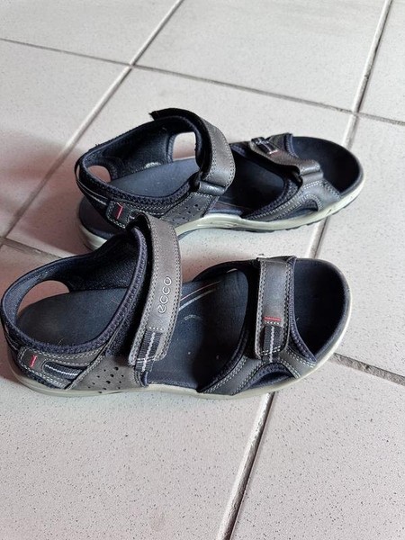 Men Ecco Sandals Grey Leather 42