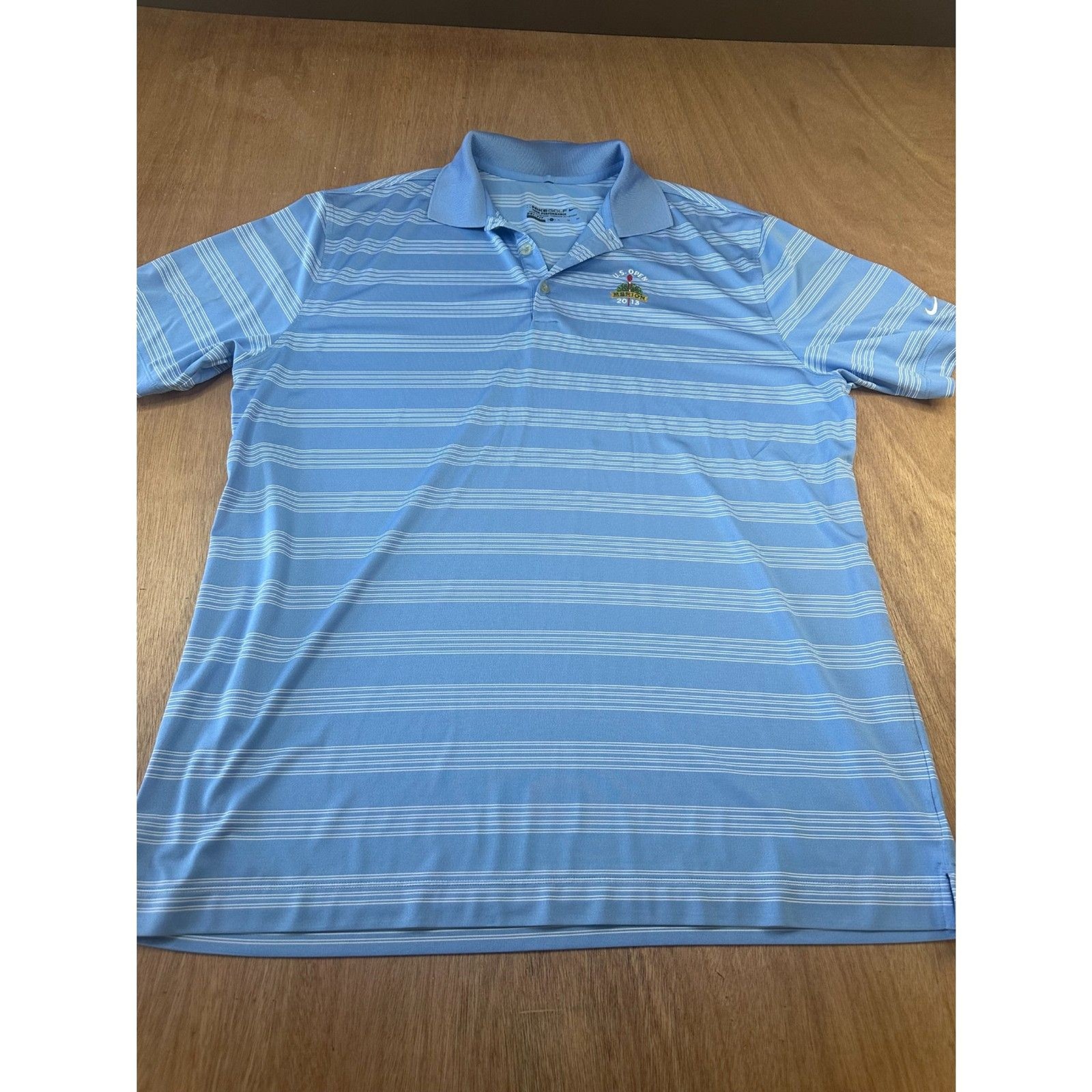 Nike Golf Tour Performance Polo XL Blue White Stripe Dri-Fit US Open Merion 2013