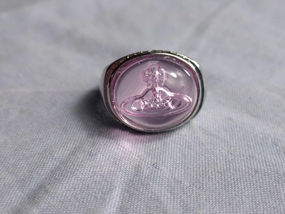 Vivienne Westwood Silver Ring with Pink Glass Orb UK Size N 1/2 - Image 3 of 4