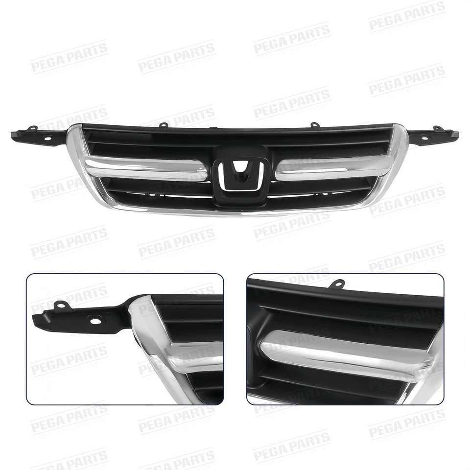 Front Bumper Grille Grille Assembly w/Chrome Trim For 2002-2004 Honda CR-V CRV Foto 3 de 4