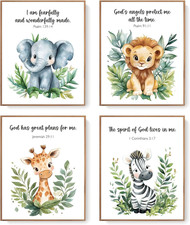 Woodland Nursery Animals Bible Verse Decor Wall Art Prints Poster, Cute Baby For