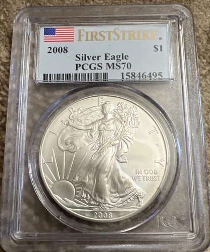 2008 SILVER EAGLE PCGS MS70 First Strike