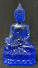 Sitting Meditation Buddha Figurine Blue Lucite / Acrylic / Resin 5"