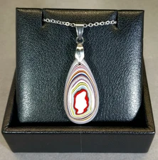 Fordite Necklace, Great Colors, Happy Agate Studio Veteran Handmade USA, EB63