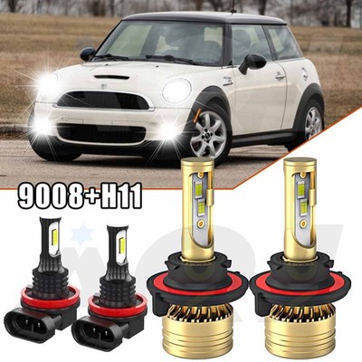 For Mini Cooper 2009-2015 LED Headlight Hi/Lo + Fog Light Bulbs Combo 9008+H11