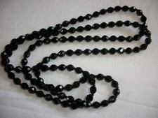 Vintage Deco French Glass Jet Beads 118cms