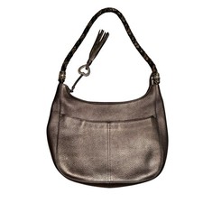 Brighton Barbados Pewter Gray Zip Top Hobo Shoulder Bag Pebbled Leather Purse