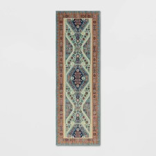 2'4"x7' Buttercup Diamond Vintage Persian Style Woven Runner Rug Blue